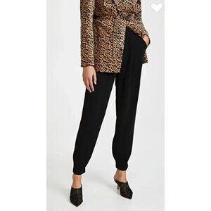 New Cinq A Sept Elaina Crepe Pleated Waist Tapered Elastic Hem Black Pants 00